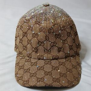 Gucci Brown Monogram Crystal Cap